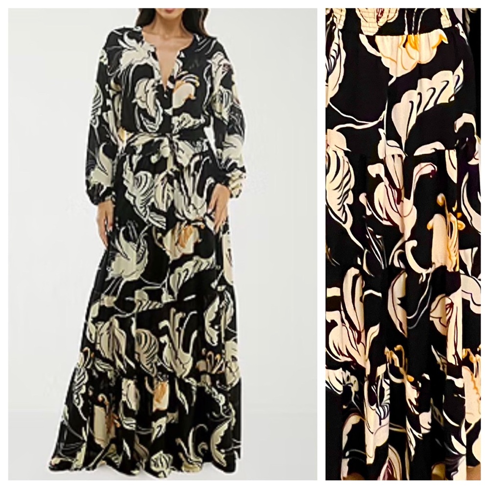 Black Crepe Floral Maxi Dress